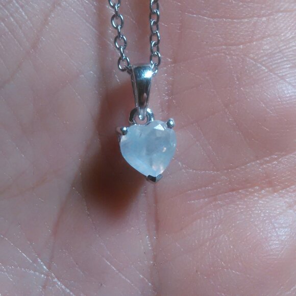 Moon Glow Moonstone Sterling Silver Heart Pendant Stainless Steel Necklace - Picture 7 of 12